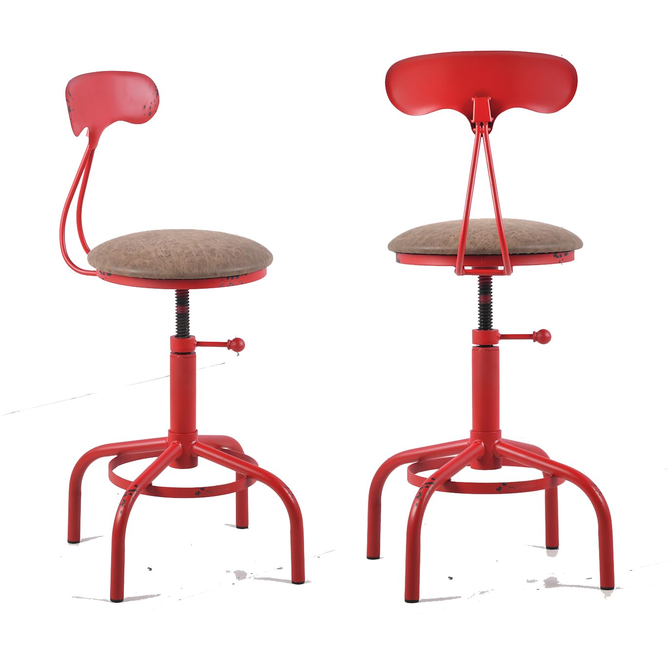 Topower Home Kitchen Stool, Industrial Counter Stool, Height Adjustable Swivel Bar Stools Indoor House Design with Iron Backrest Antique Red Set of 2