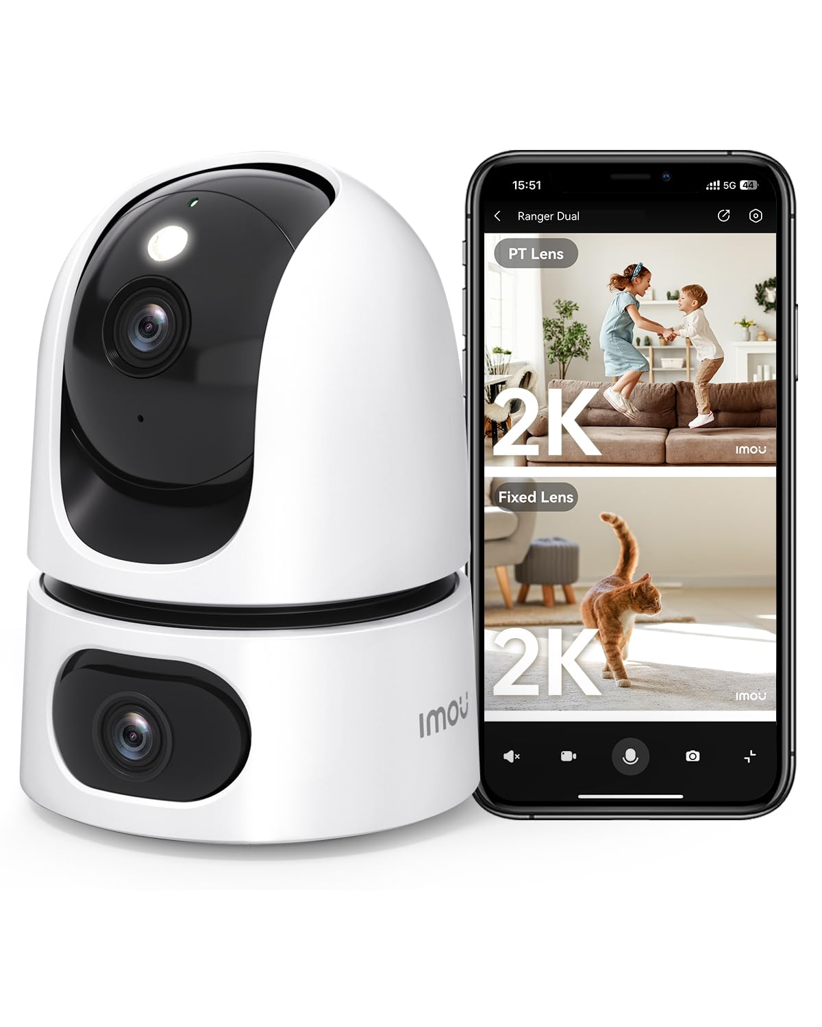 Imou Dual-Lens 2K+2K Indoor Security Camera, House Security Camera 360°Full Coverage, Pet Baby Camera with APP, Color Night Vision, Human/Pet/Sound/Motion Detection, Siren Spotlight, 2.4GHz Only