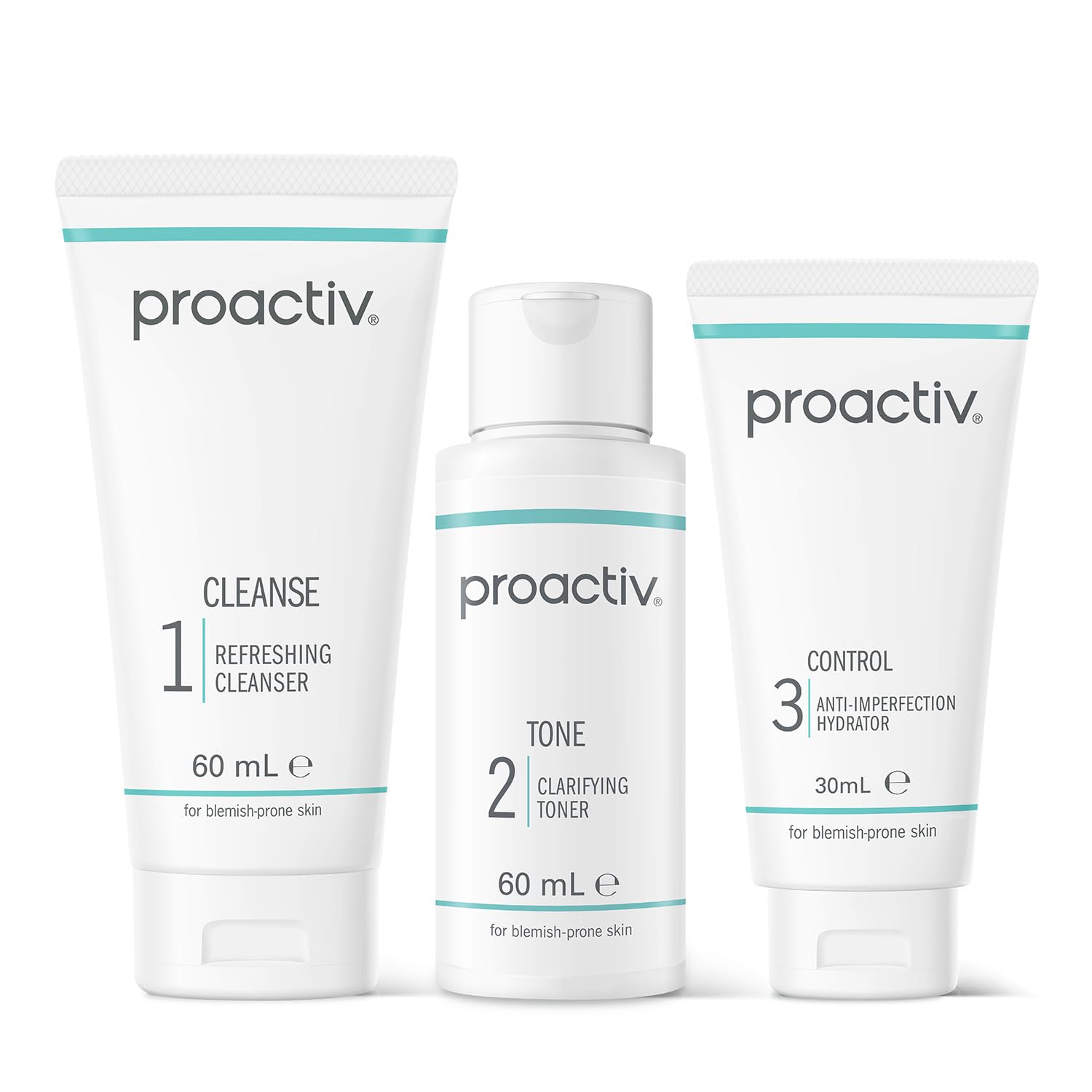 ProactivSolution 30 Day Facial 3-Step Routine, 1 x Cleanser 60 ml, 1 x Facial Toner 60 ml, 1 x Hydrator 30 ml (Pack of 1)