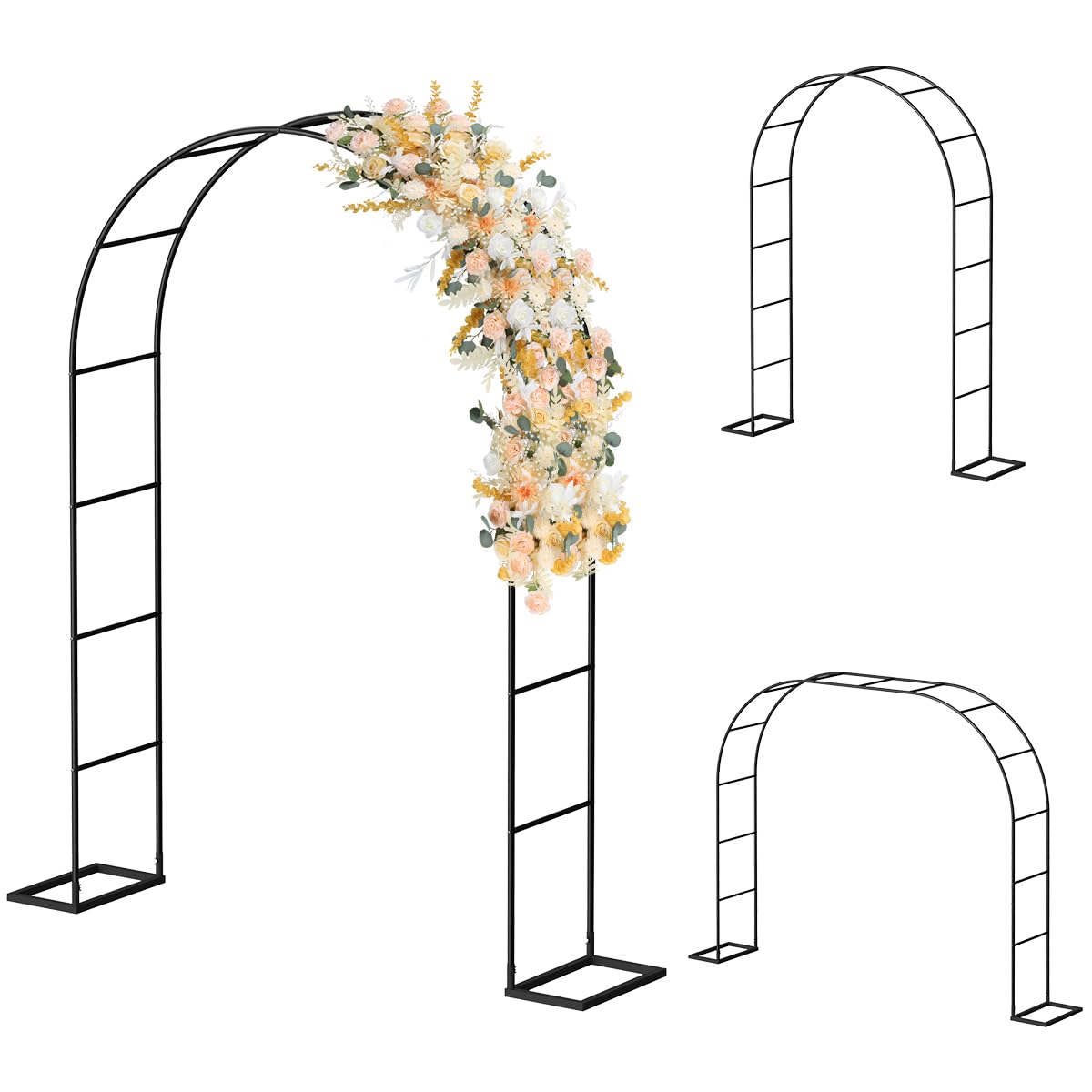 HEOMU Metal Garden Arch Trellis, 5.3 Feet Wide x 7.6 Feet High or 7.9 Feet Wide x 6.3 Feet High, Assemble Freely 2 Sizes, Garden Arbor for Climbing Plant Outdoor & Indoor, Wedding Party Bridal, Black