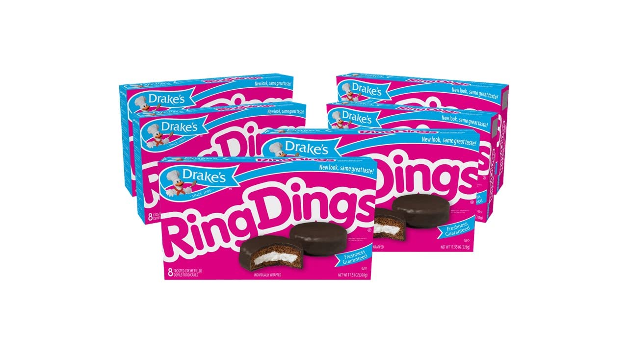 Drake'sRing Dings, 48 Individually Wrapped Devils Food Cakes (Pack of 6)