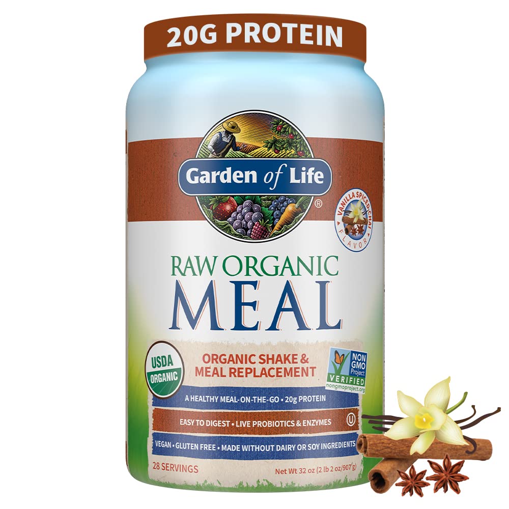 Garden Of Life Meal Replacement Vanilla Chai Powder, 28 Servings, Organic Raw Plant Based Protein Powder, Vegan, Gluten-Free