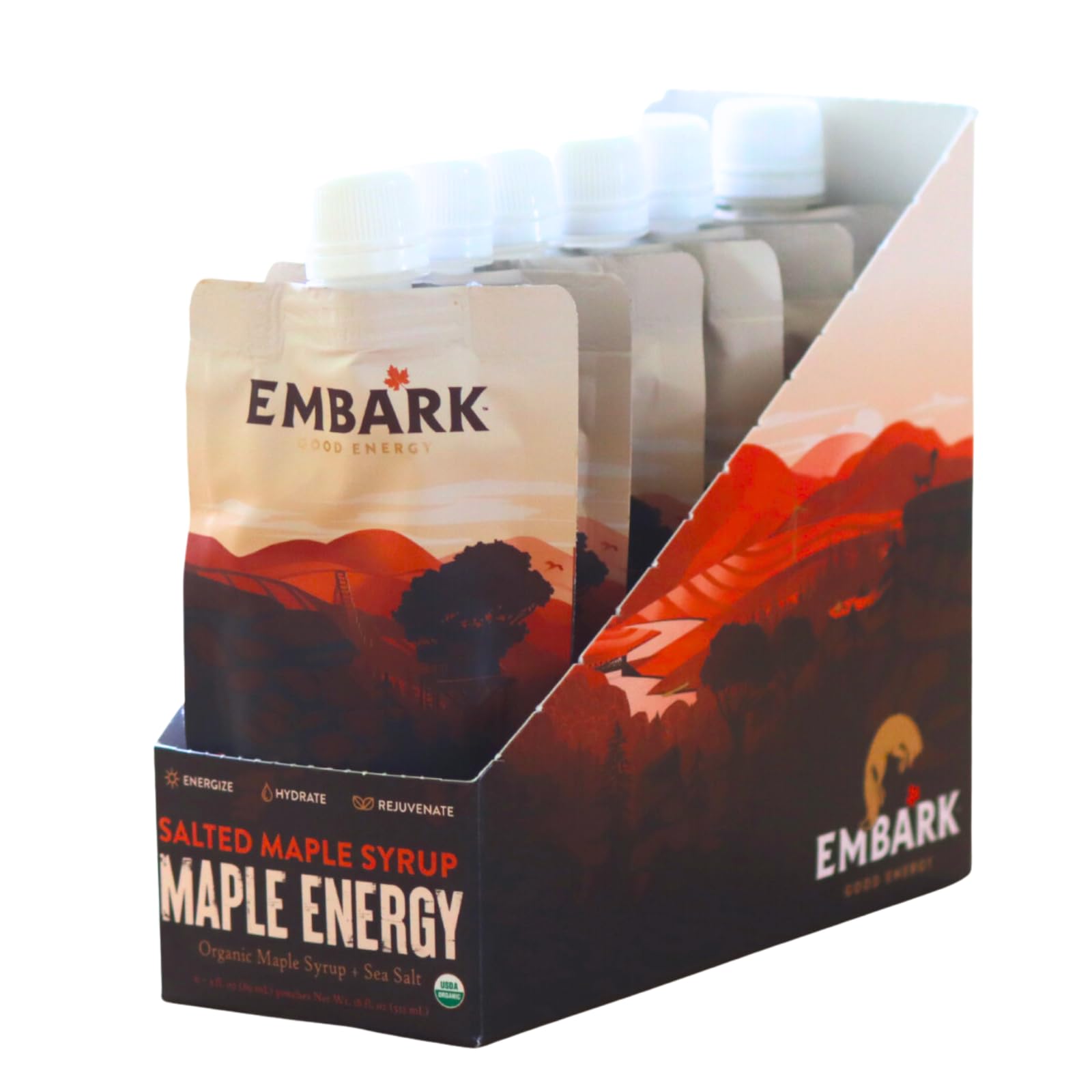 Maple Syrup Energy Gel by Embark, 6-Pack of 3oz Resealable Pouches, Natural Sports Nutrition, Certified Organic, Vegan, Gluten Free, for Athletes, Adventurers & Foodies, Salted Maple