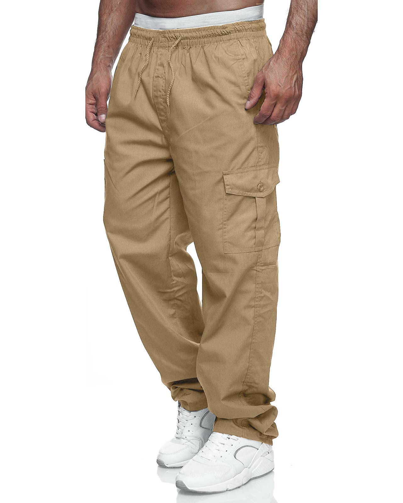 THWEIMens Cargo Pants Casual Drawstring Athletic Jogger Sports Outdoor Trousers