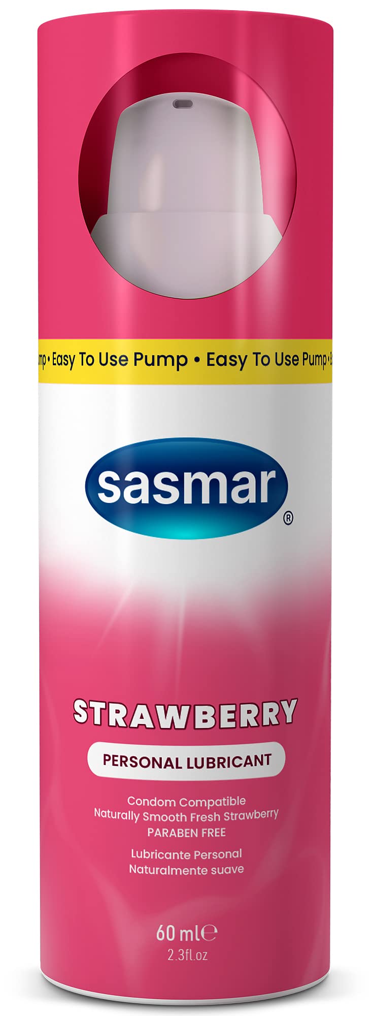 SasmarStrawberry Flavored Lubricant - Water Based Personal Lube for Men, Women - Feels Natural, Long Lasting Formula, Paraben Free, Toy-Friendly and Condom Safe, Oral Lubricant for Couples - 60 ml