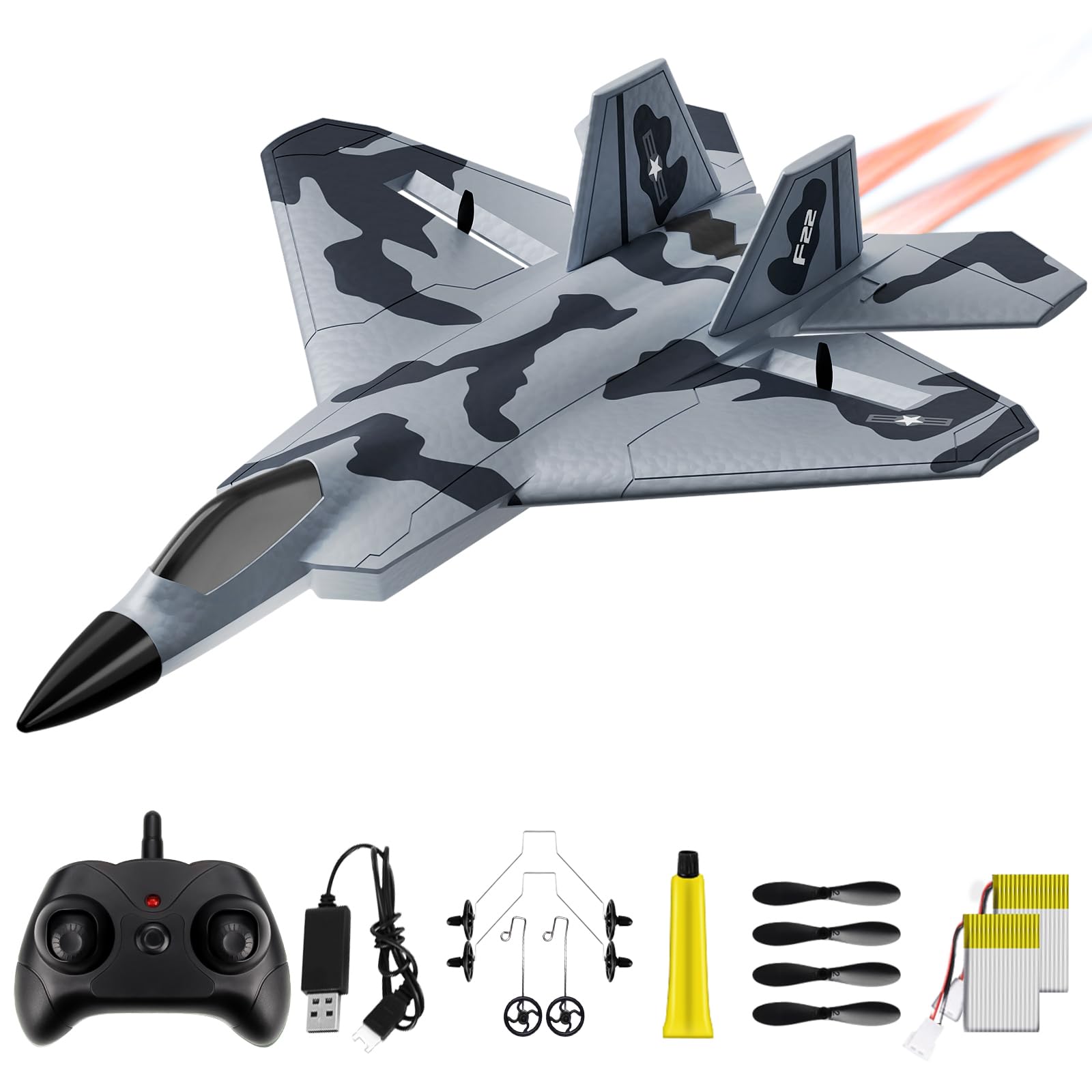 AIGIMU F-22 RC Plane 2 Channel Remote Control Airplane Easy to Fly Airplane Toy for Beginners, 2CH F22 RC Airplane Toy for Kids Boys Girls Adults and Teens