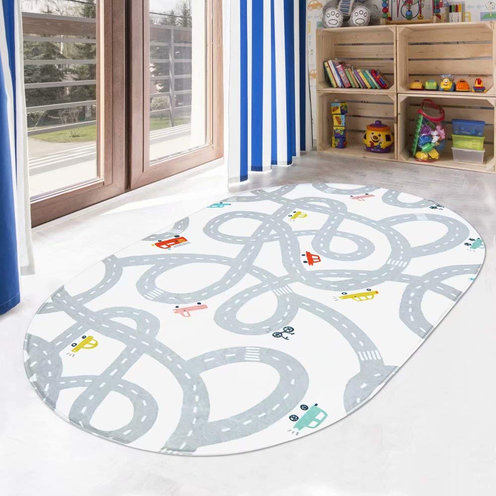 LIVEBOX Road Traffic Kids Rug 4'x6' Washable Children Bedroom Area Rug Great for Educational & Fun with Cars and Toys Non-Slip Baby Nursery Rugs for Living Room Classroom Entryway Kids Tent