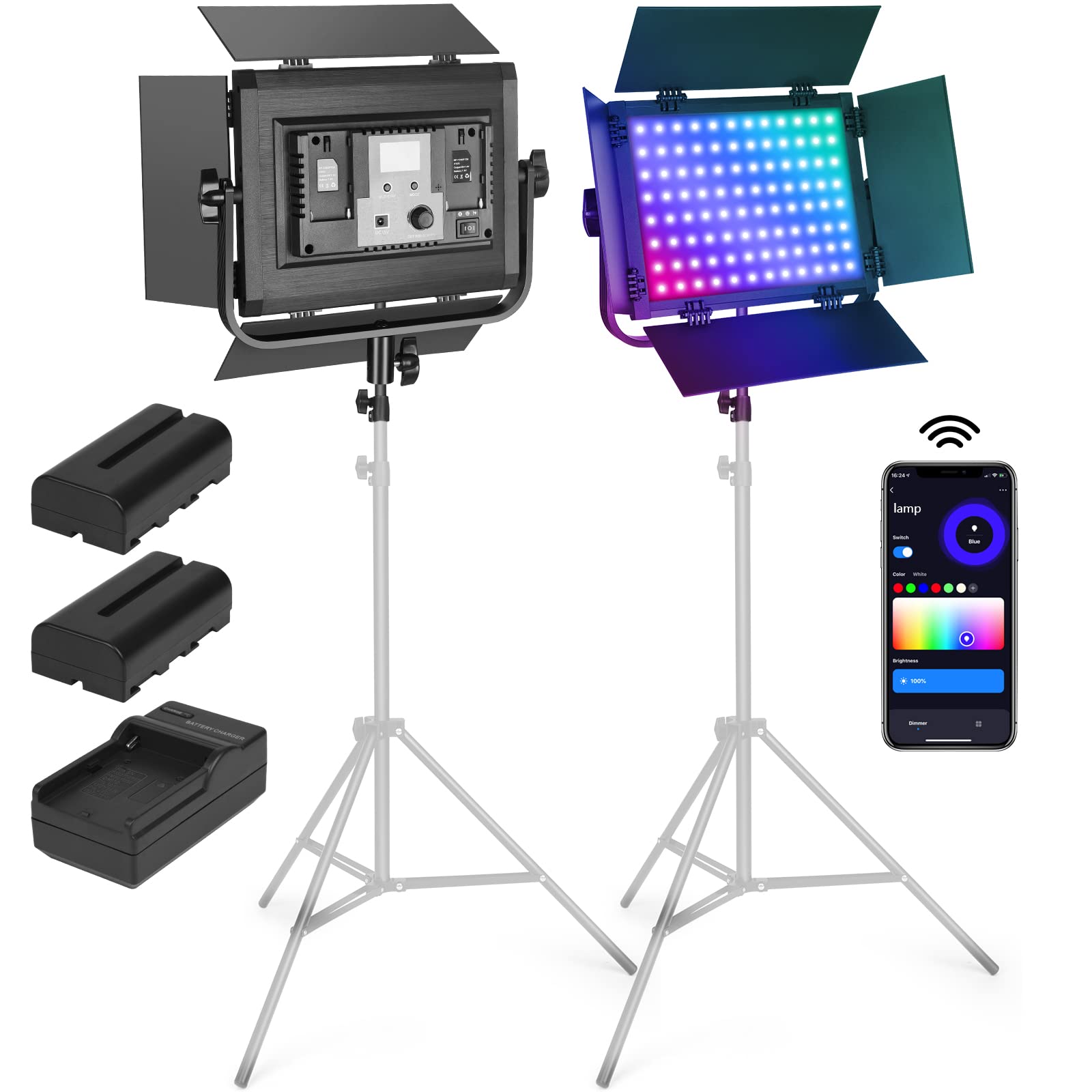 Padom RGB Led Video fill Light kit,rechargeable and plug-powered, Photography Lighting Led Panel, For Vloggers,Studio, YouTube and Product photography, Adjustable color temperature and brightness