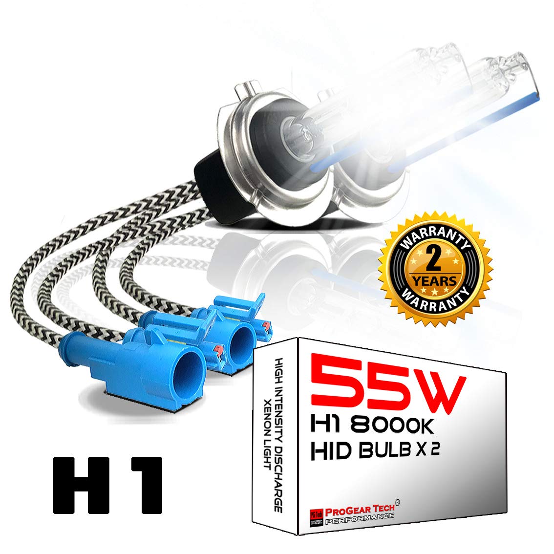 55W H1 Heavy Duty HID Xenon Replacement Bulbs 12V 24V Headlight Fog-light (Pack of 2 bulbs) (8000K Iceberg)