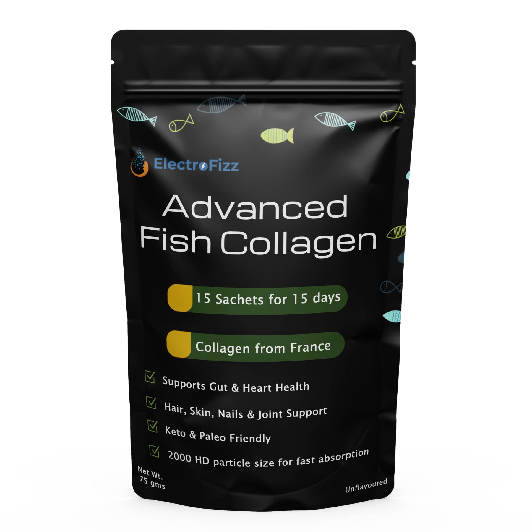 Advanced Marine Collagen Unflavored, Best Collagen from France, Bones & Joint Support, Healthy Skin, Hair & Nails, Keto & Paleo Friendly, Sugar Free, Gluten Free-15 days pack (15 sachets of 5gm each)