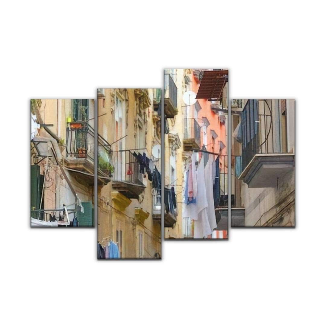 4 Panel Famous quarter Quartieri Spagnoli in Naples, Italy Canvas Pictures Home Decor Gifts Canvas Wall Art for your Living Room