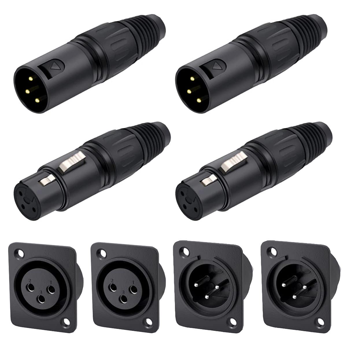 Xiatiaosann2 Pairs XLR Connector Male & Female Mic Snake Plug for Mixer, Speaker with 2 Pairs 3 Pin XLR Panel Mount Male & Female Jack Socket