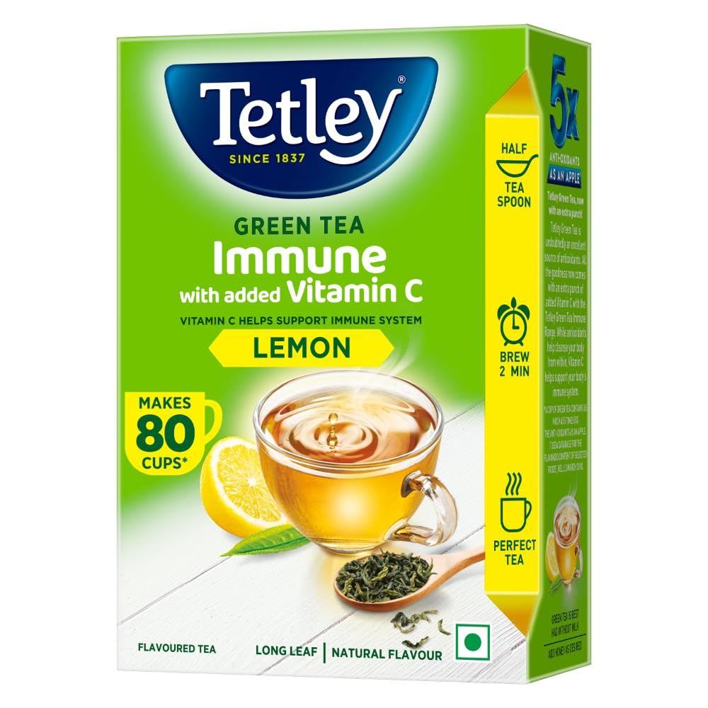 Tetley Green Tea Immune, With Added Vitamin C, Classic Green Tea Flavour 100gram (80 cups), Green, Loose Leaves