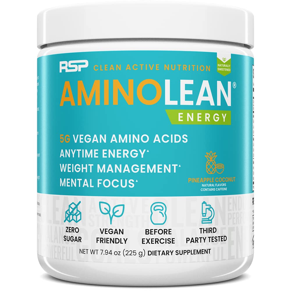 RSP Vegan AminoLean – All-in-One Natural Pre Workout, Amino Energy, Weight Management with Vegan BCAAs, Complete Vegan Preworkout Powder, Pineapple Coconut