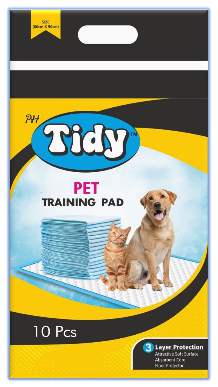 PH TidyDisposable Pet Training Pads 60x90 cms Large Puppy Pee and Quick Drying Surface & Absorbent Core, Suitable for Small/Medium/Large Breed Pets, Dogs, Cats - , 10 Pieces