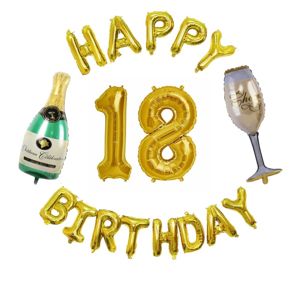 SmartEdge Happy 18 Birthday Gold Alphabets/Letters Foil Balloon 16 inch (Pack of 17 Balloons)