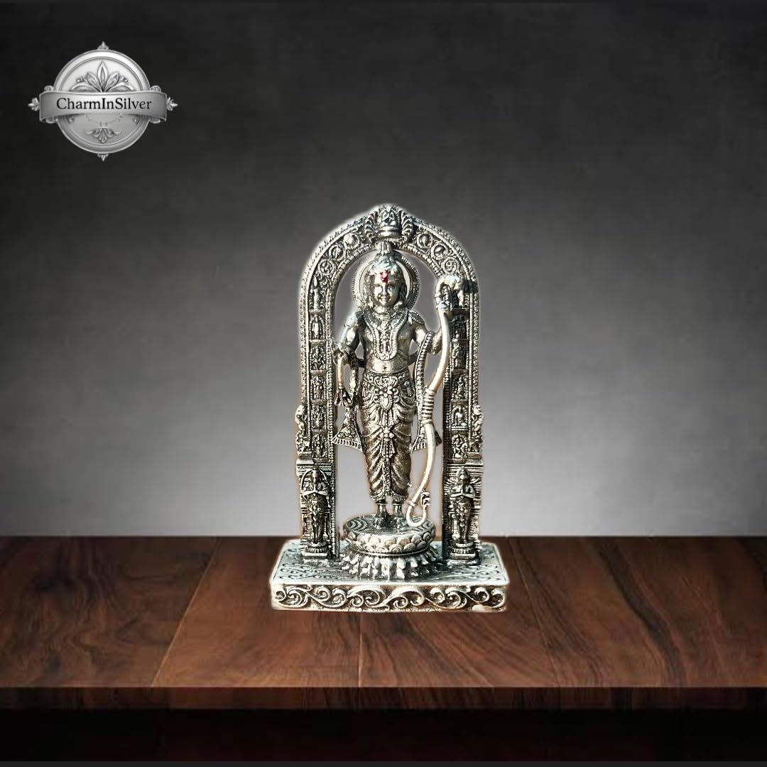 CHARMINSILVER Handcrafted antique 925 Silver 3D Lord Ram Lalla Idol (Ramlalla Ayodhya Miniature Copy) 2 Inch Perfect for Gifting & Pooja/Puja Use (925 Purity) (24 to 25 Grams Approx)