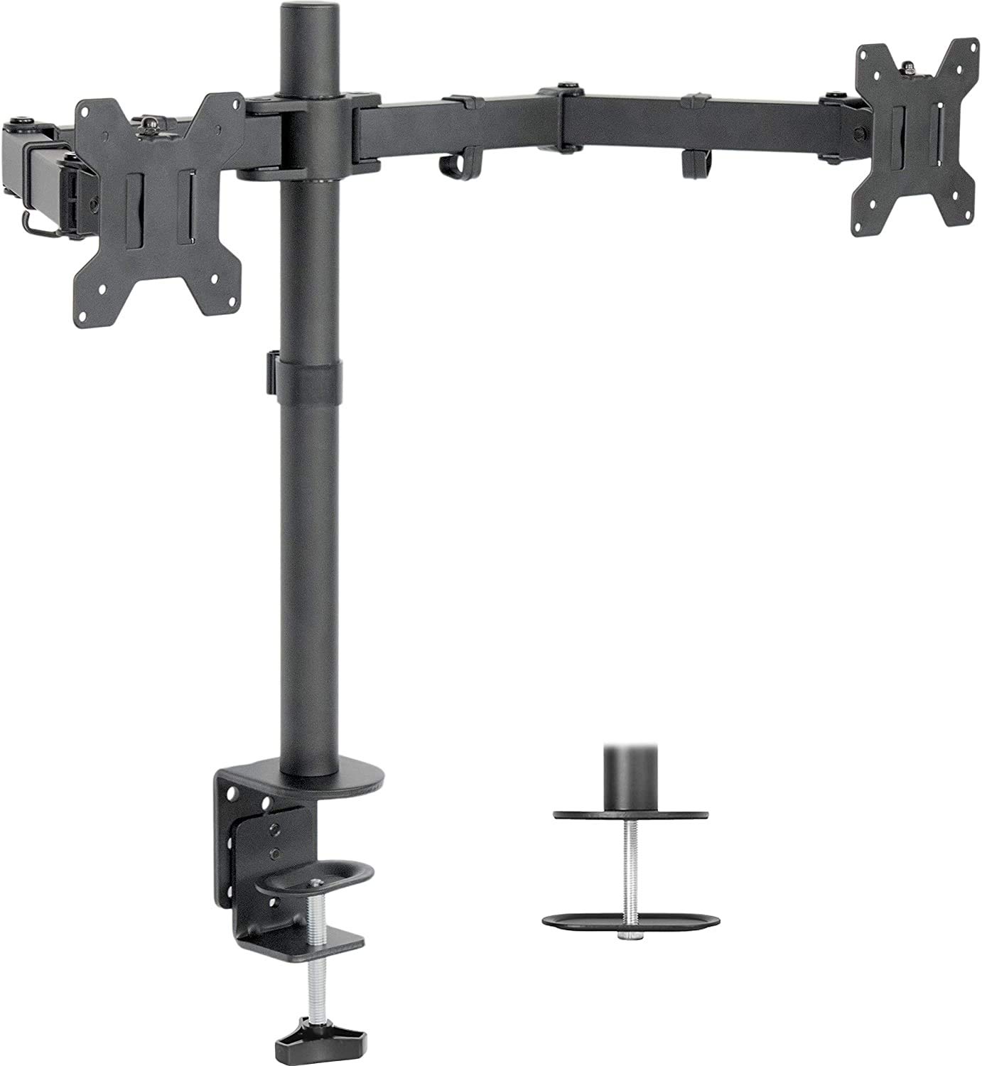 BePrincess Dual LCD LED Monitor Desk Mount Stand with C-clamp | Double Monitor Desk Stand | Heavy Duty Fully Adjustable Arms Hold Two (2) Screens up to 27"