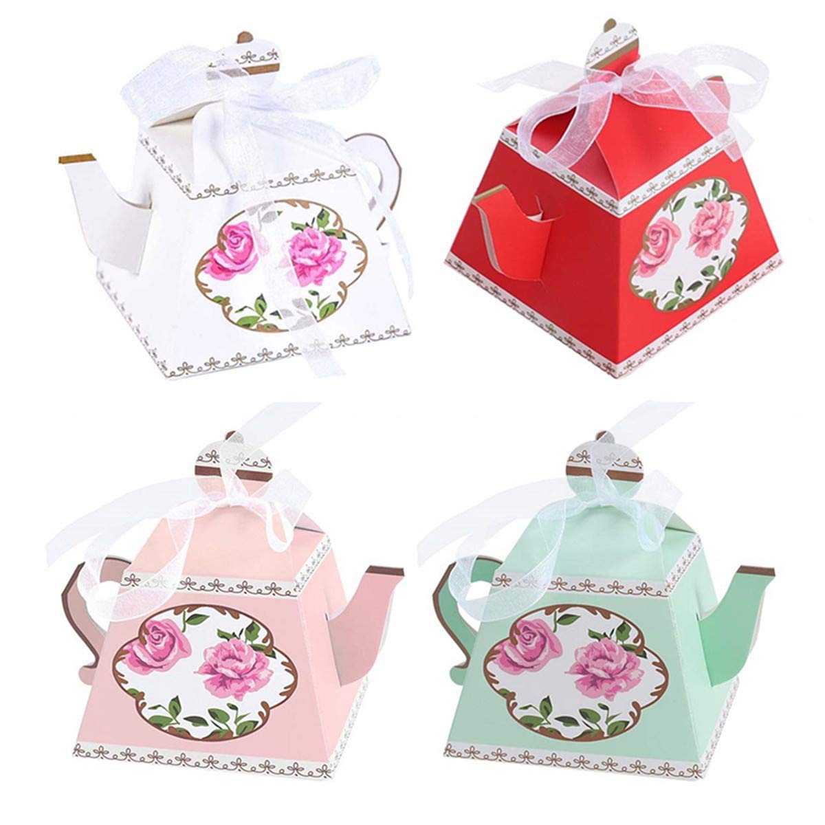 Teapot Candy Favor Boxes Tea Party Supplies Candy Boxes Tea Time Teapot Candies Gift Boxes for Birthday Baby Shower Bridal Shower Wedding Decorations 24 Pack