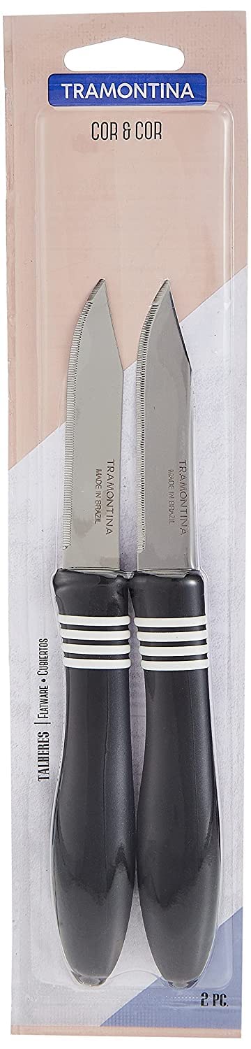 Tramontina Cor&Cor 2 Pieces Paring Knife Set with Stainless Steel Blade and Black Polypropylene Handle