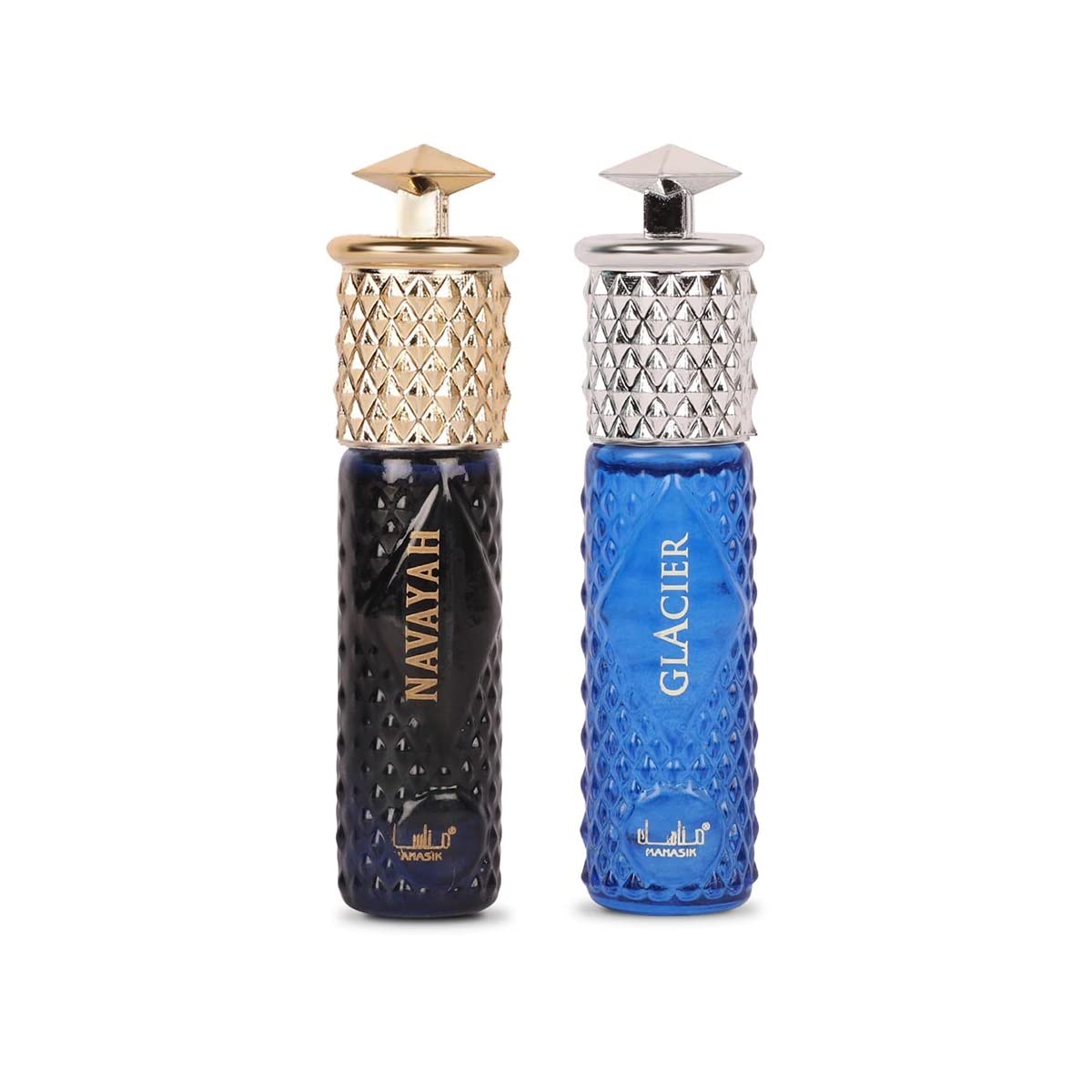 Manasik Set of 2 Alcohol Free Premium Attar, Navayah For Women & Glacier For Men & Women, Fresh & Soothing Fragrance, Long Lasting Roll on Itra, 6ml Each