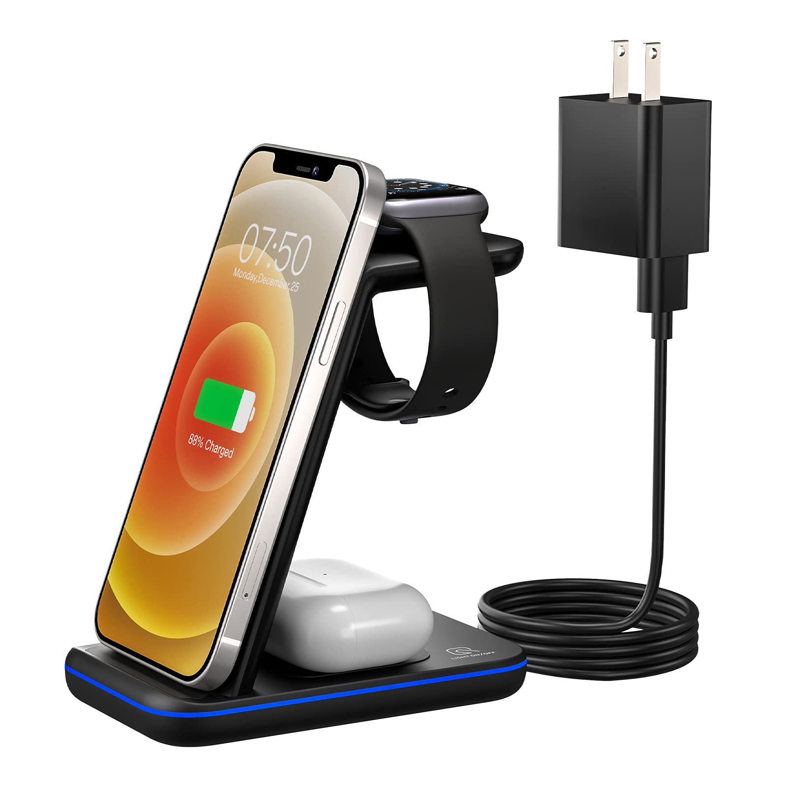 Wireless Charger for Apple Multiple Devices, 3 in 1 Fast Charging Station/Stand Compatible for iPhone 15/14/13/12/Pro Max/SE/11/XS/XR/8 Fit for Apple Watch/iWatch 9/8/7/6/5/4/3/2/SE AirPods Pro/3/2