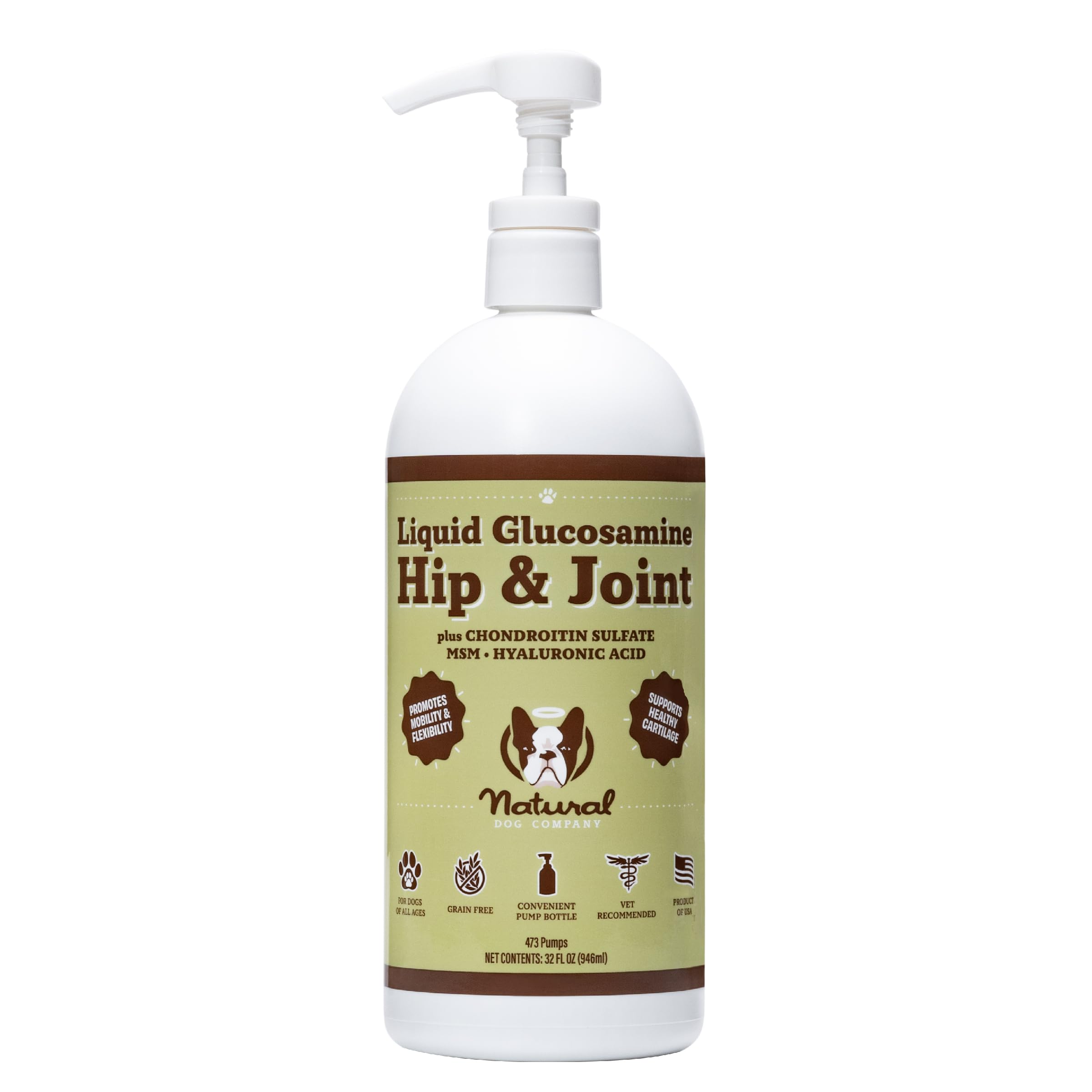 Natural Dog Company Liquid Glucosamine Hip & Joint Oil for Dogs, 32 oz, Extra Strength Cartilage and Joint Support, Helps Mobility and Eases Occasional Stiffness, Dog Vitamins and Supplements