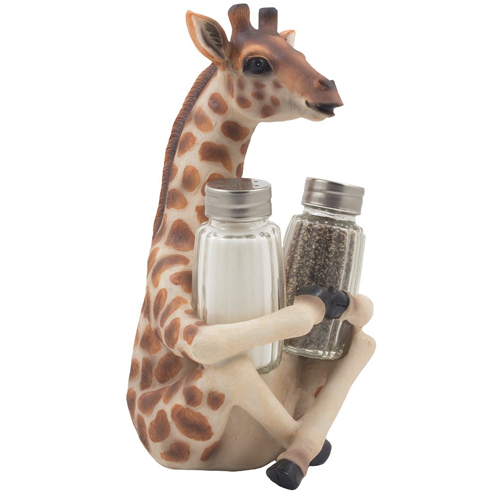 Tekola Decorative Giraffe Salt and Pepper Shaker Set with Display Stand Holder Figurine for African Jungle Safari Kitchen Décor As Spice Racks with Zoo Animal Decorations As Great Art Gifts