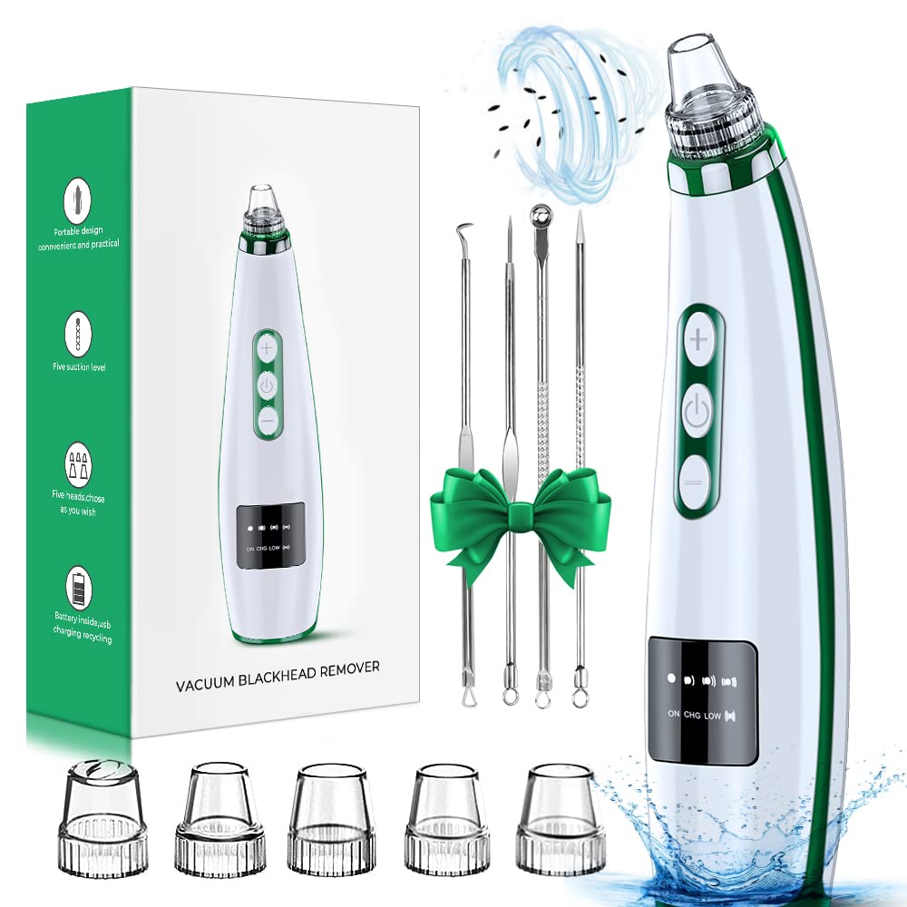 Newest Blackhead Remover Pore Vacuum,Upgraded Facial Pore Cleaner,Electric Comedone Whitehead Extractor Tool-5 Suction Power,5 Probes,USB Rechargeable Blackhead Vacuum Kit for Women & Men