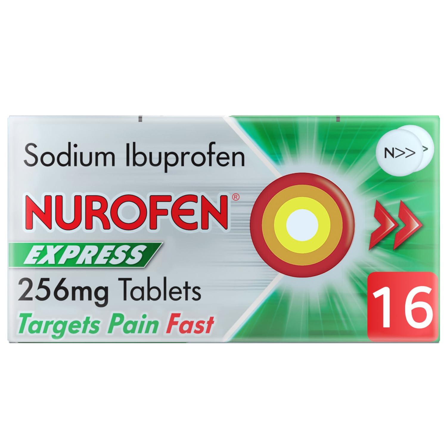 Nurofen Express Ibuprofen Tablets, 256mg, 16 Tablets, Painkillers, Sinus Relief, Migraine Relief, Headache Relief, Tooth Pain Relief, Toothache, Flu Tablets, Long Lasting, Cold and Flu