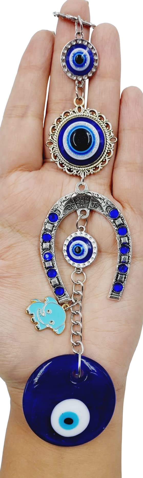 Evil Eye Hanging for Home Entrance Door Decoration, Nazar Battu for Home Protection, Good Luck Charm and Prosperity at Office and Home (Horseshoe)