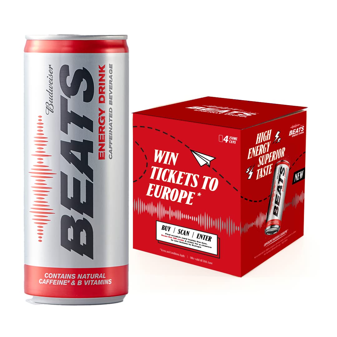 Budweiser Beats Energy Drink - Mixed Fruit, 250Ml (Pack Of 4)