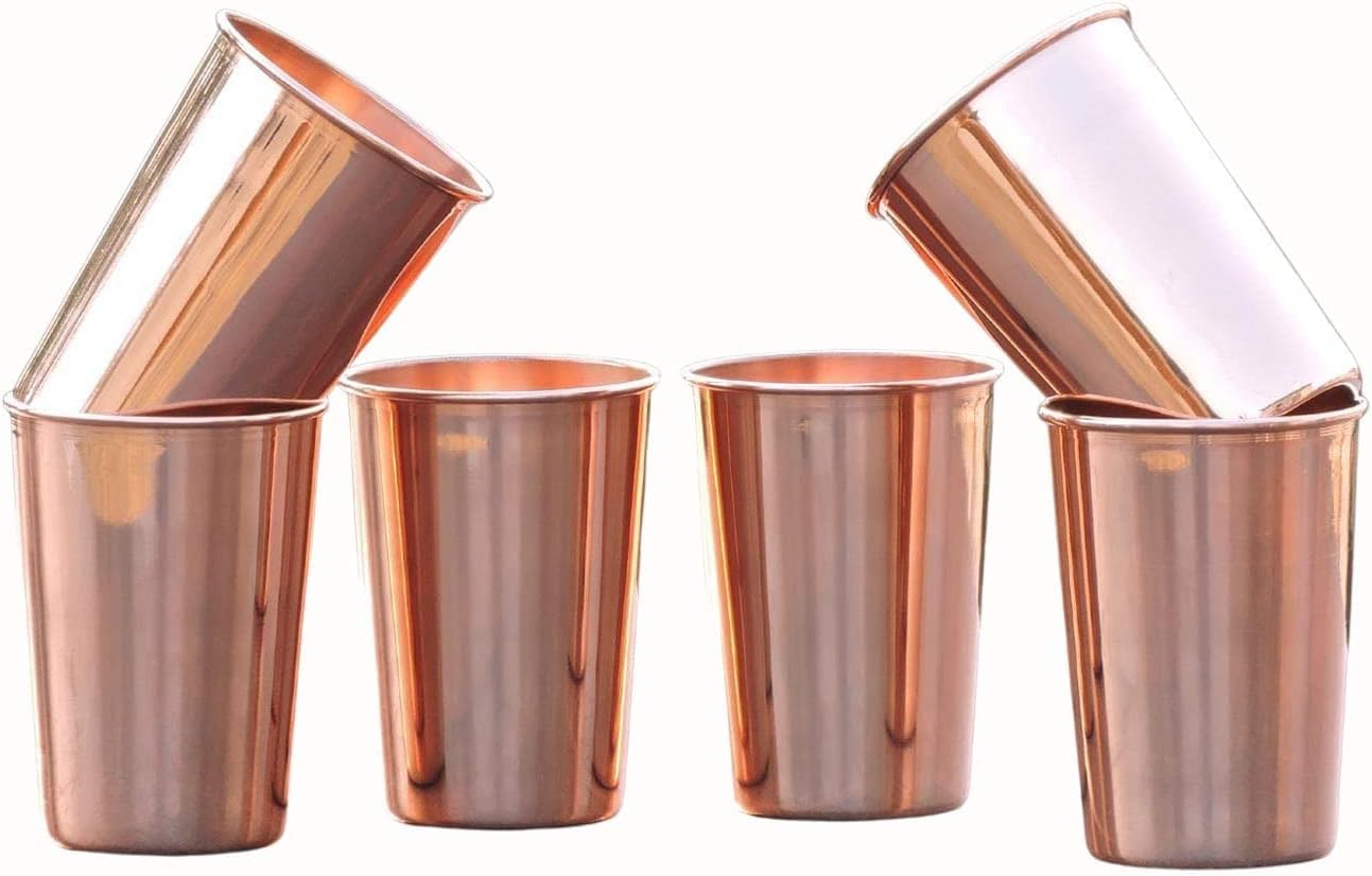 Hammered Pure Copper (99.74%) Tumbler Set of 4 | Traveller's Copper Mug for Serving Water | For Ayurveda Health Benefits (11.8 US Fluid Ounce)