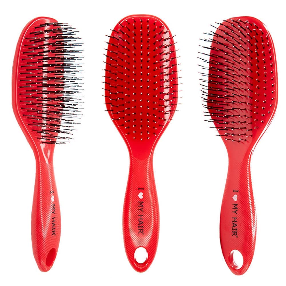 I Love My Hair Detangler Brush - For All Hair Types - Wet or Dry Hair - Spider Series - Large Size - Red