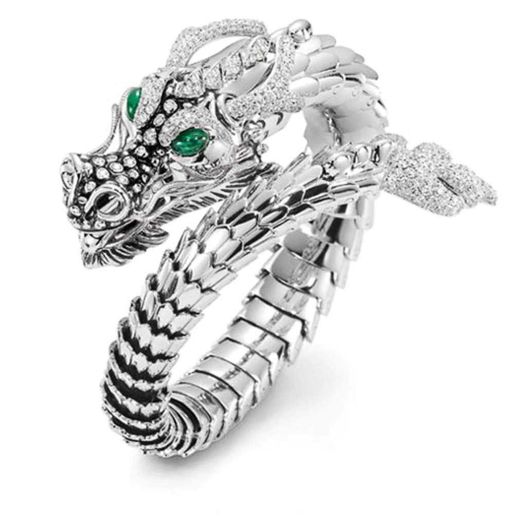 Dan's Collectibles and More3D Ouroboros Chinese Dragon Ring Silver Snake Serpent Cubic Zirconia Thai Dragon Tribal Eating Tail Mayan Cobra Stainless Diamond Leviathan Poseidon Coiled Dragon Sea Beach GOT Chrome Carbon (Silver