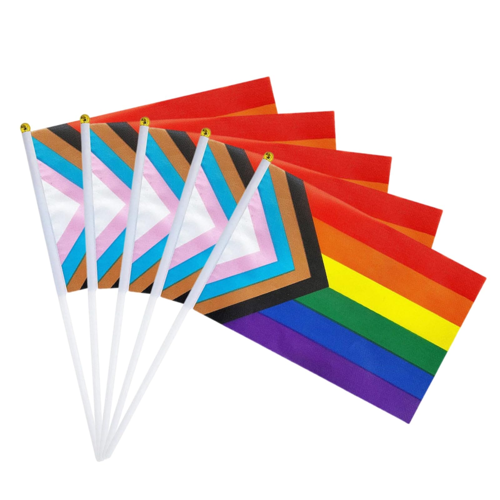 Progress Pride Mini Flag, 50 Count, Small Gay Flag Stick Flag Hand Held Flag for Pride Decorations Parades Rainbow Festival Progress Party Supplies For Parades (Progress Pride Flag)