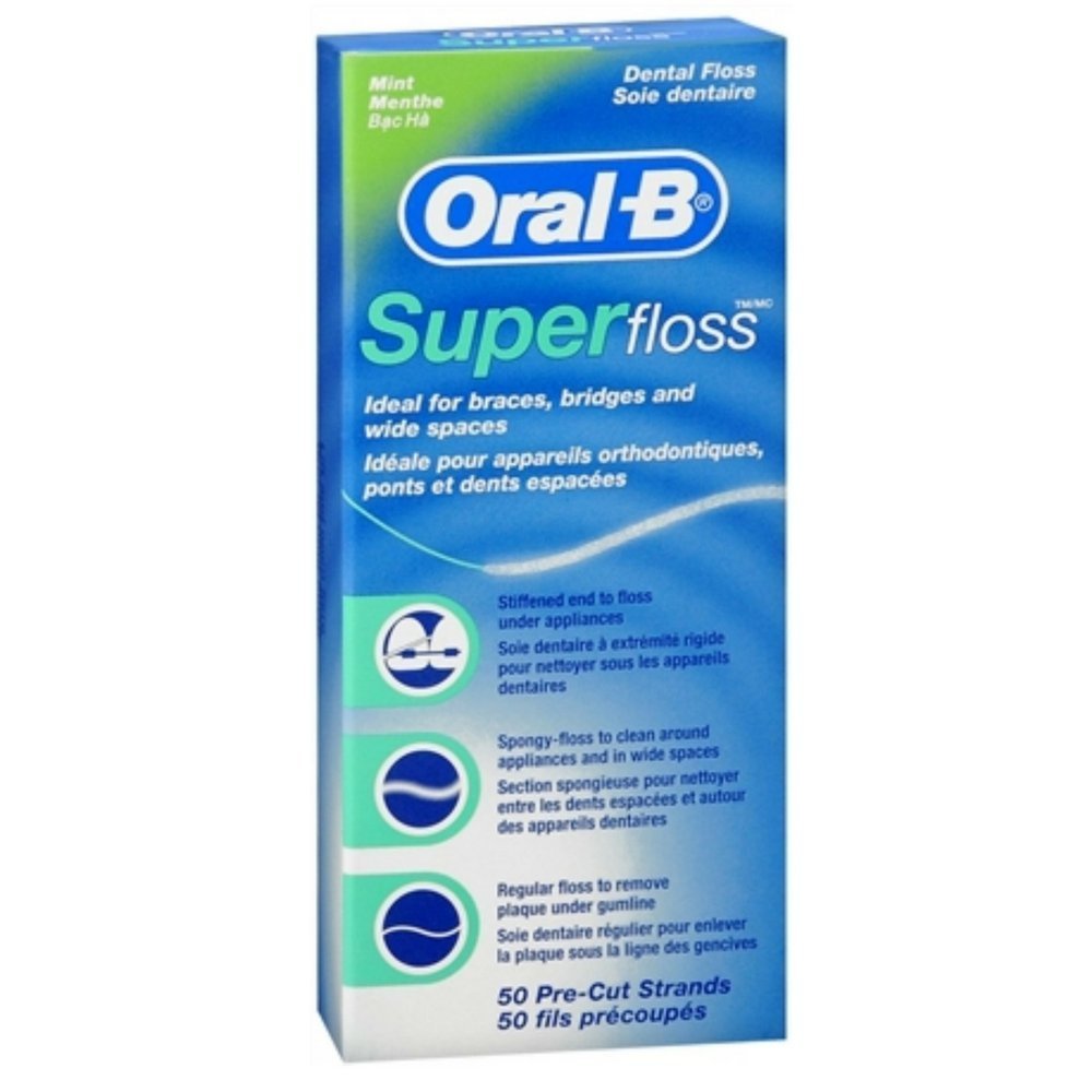 Oral-BSuper Floss Mint Dental Floss Pre-Cut Strands 50 ea (Pack of 6)