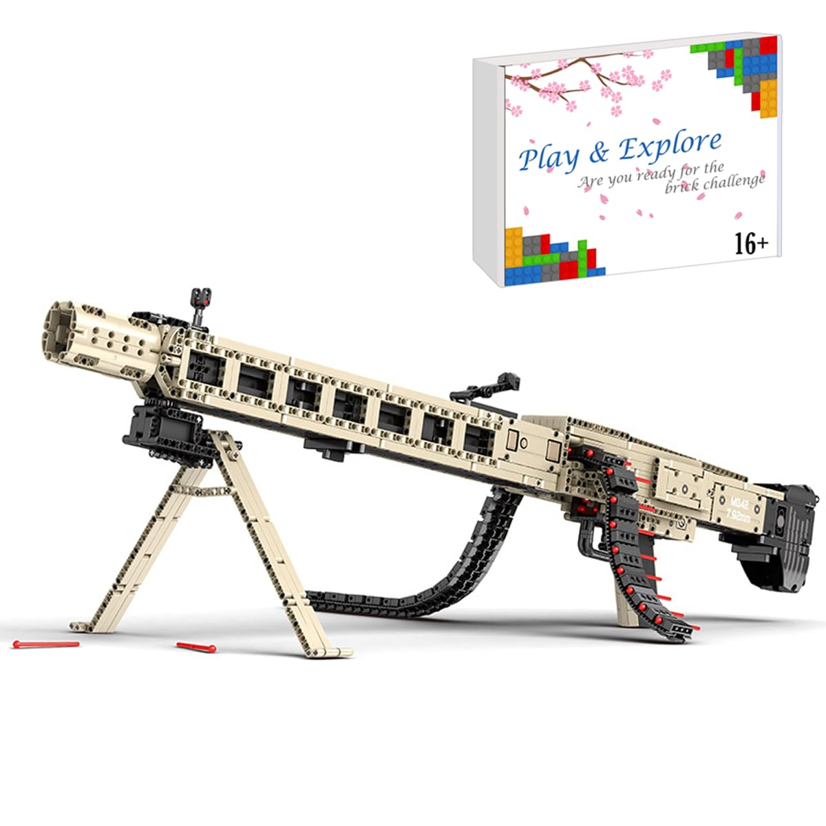 Gun Building Block, 1886+Pcs Manually Loaded Shooting Blaster Model Kit with Motors, Motorized Military MG-42 Maschinengewehr Weapon Building Kit Compatible with Lego Technic