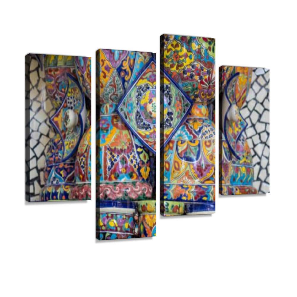 Mexican Talavera Style Pottery Canvas Wall Art Hanging Paintings Modern Artwork Abstract Picture Prints Home Decoration Gift Unique Designed Framed 4 Panel