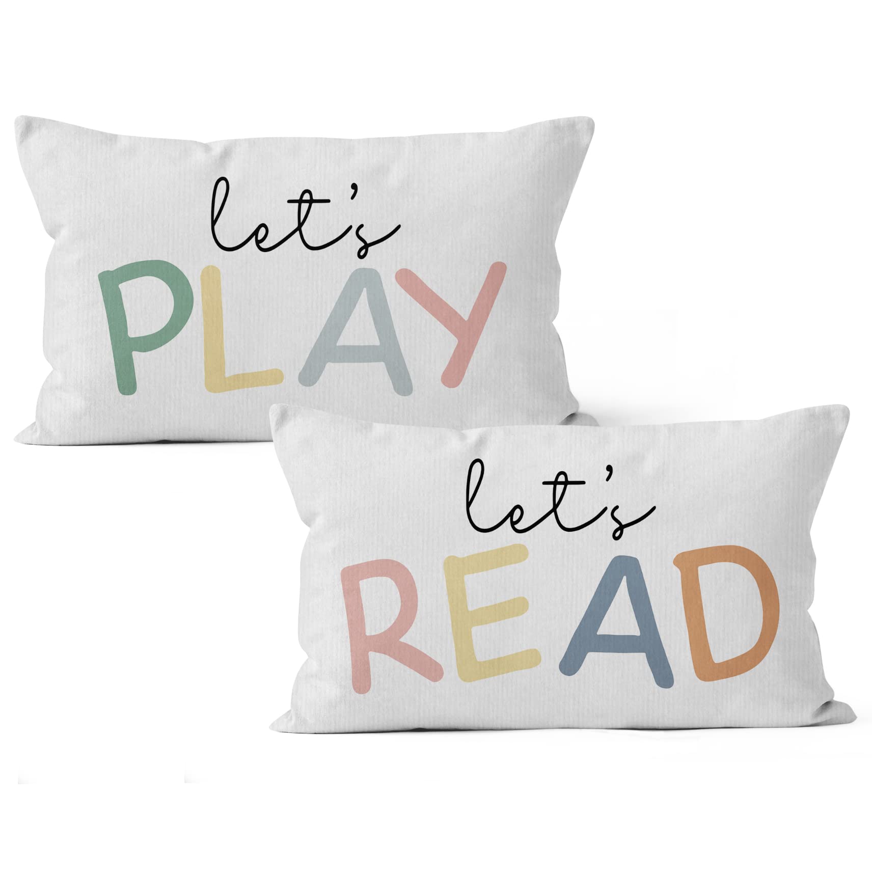 HIWXKids Playroom Decor, Classroom Throw Pillows Cover,Let's Read Play Decorative 12 x 20 Throw Pillow Cover,Lets Play Read Kids Reading Corner Room Playroom Nursery Decor Set of 2 Pillowcase