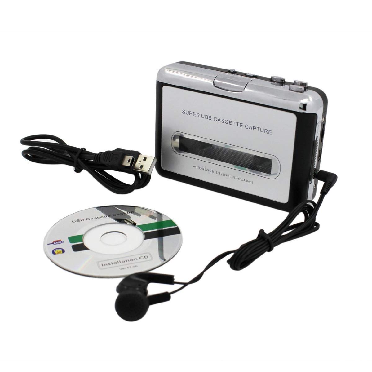 Microware USB Cassette to MP3 Converter Capture, Portable Audio Tape-to-MP3 Player Switcher Converter