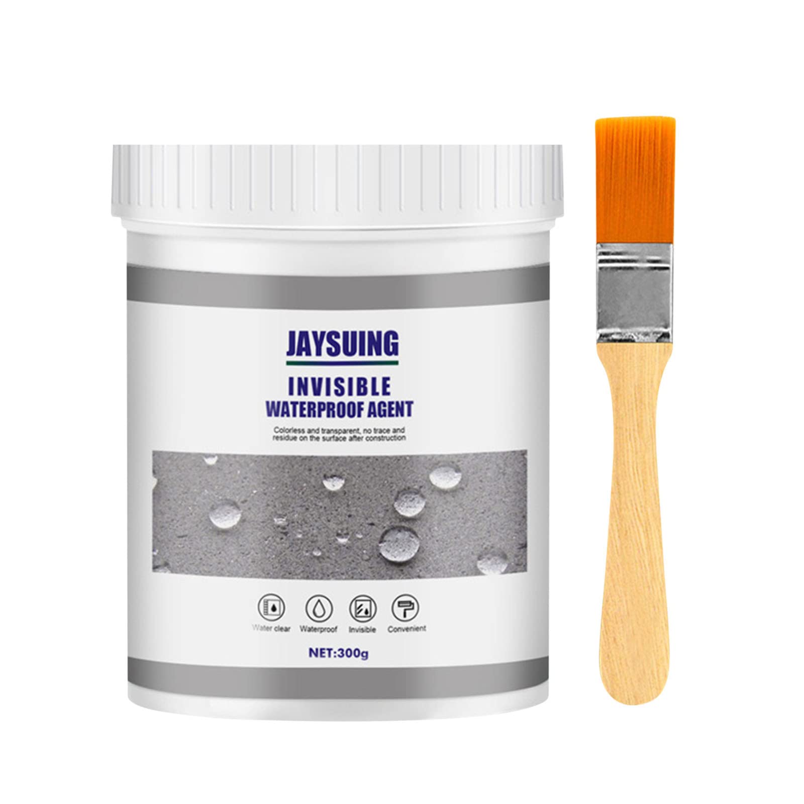 Waterproof Insulation Sealant, Jaysuing Invisible Waterproof Agent with Brush, Transparent Coating Tile Trapping Repair Wall Mending Agent for Home Roof Bathroom (300g)