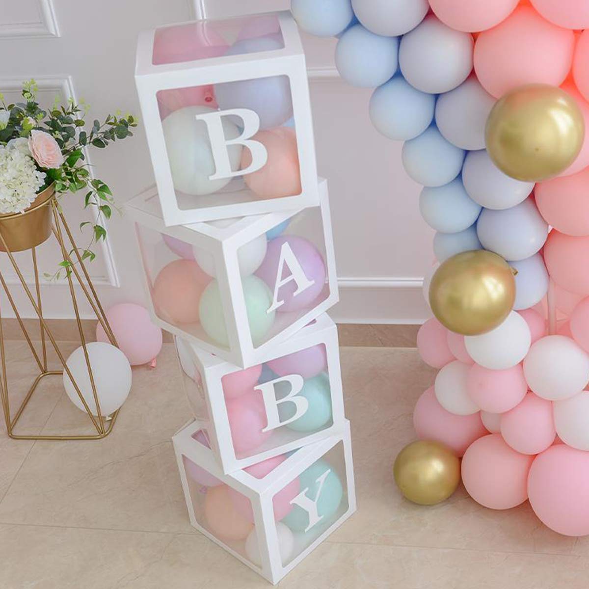 FengRise Baby Shower Decorations for Girl Balloon Box, Transparent Balloon Decorations Boxes for Baby First Birthday Party Decorations, Girls Birthday Party Decorations, Home Decor, Baby Girl Favors