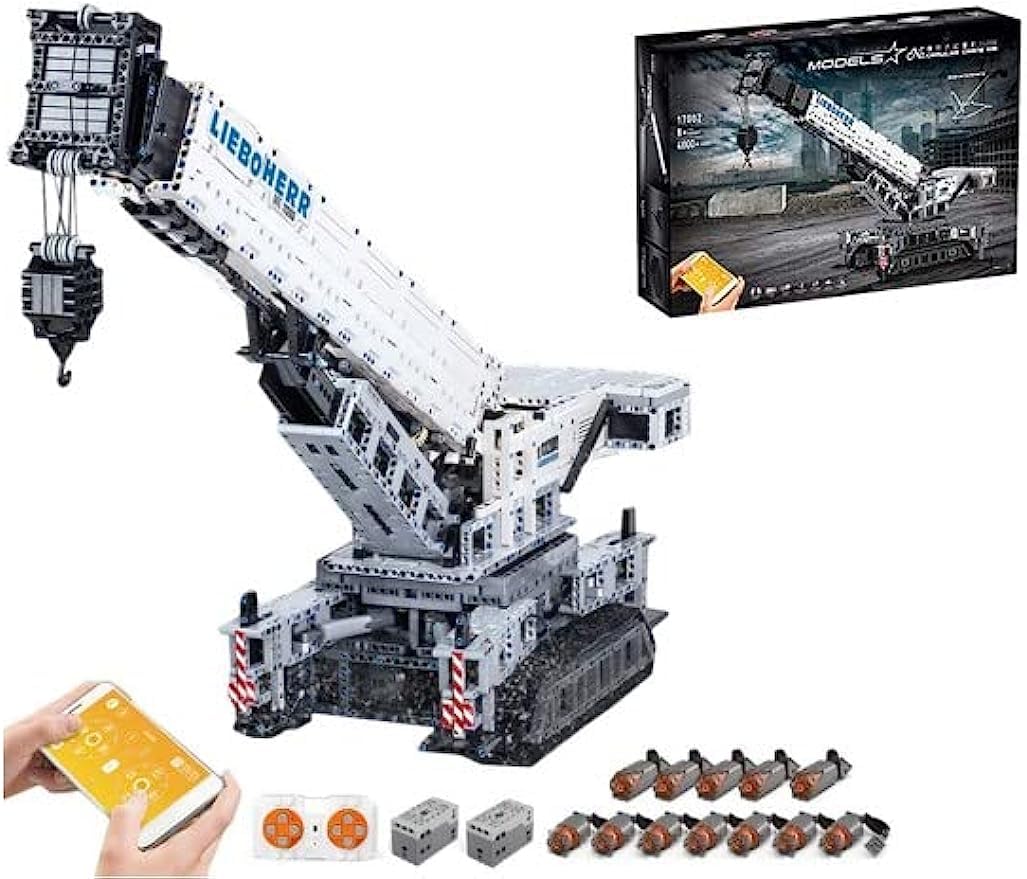 FULHOLPETechnology Crane Building Blocks Kit, 2.4G/APP Control Liebherr LTR 11200 Crane with 12 Motor, 4000 Pieces 1:8 Truck Vehicle Building Set Compatible with Major Brands