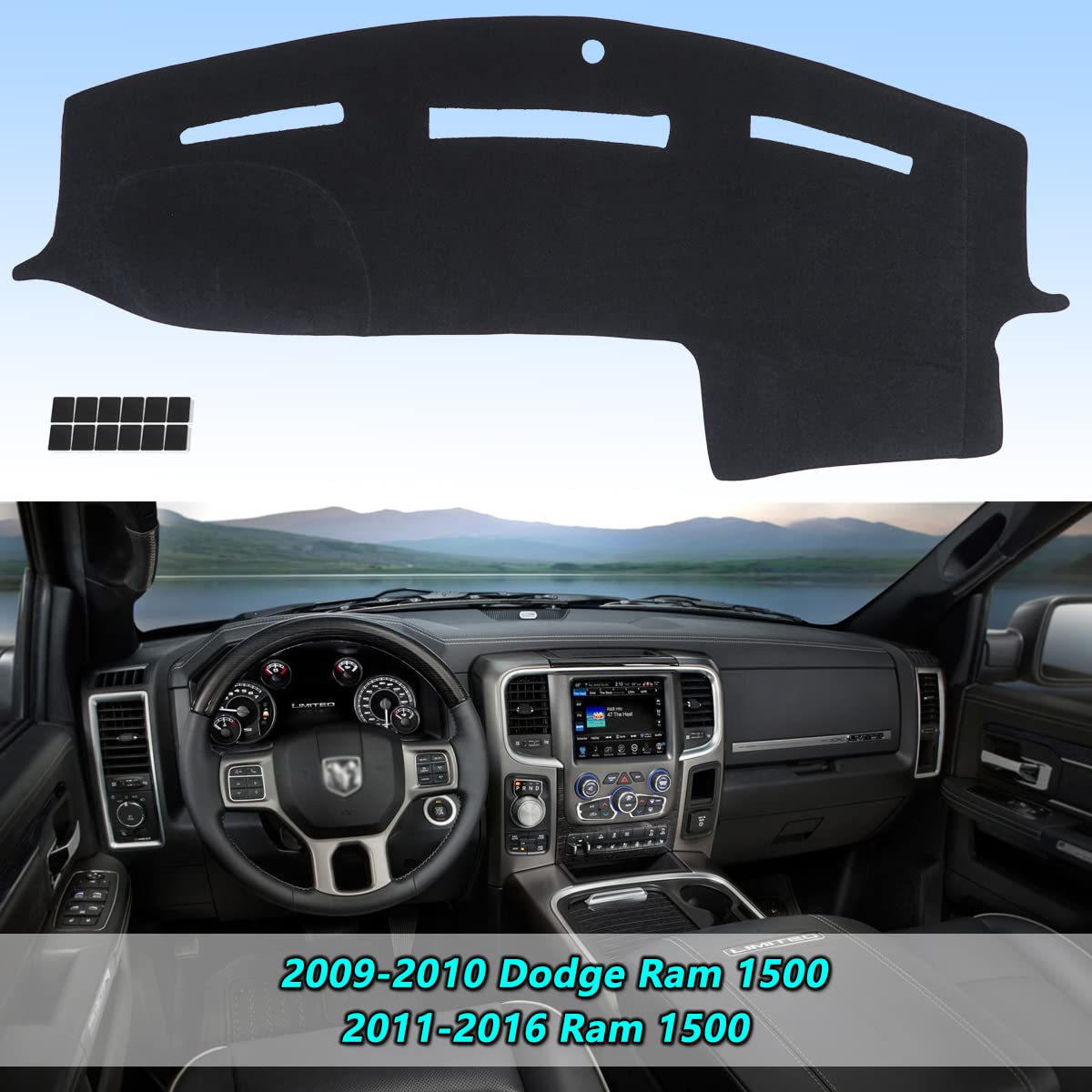 AUQDD Dashboard Cover Flannel Dash Mat Custom Compatible with 2009 2010 Dodge Ram 1500, 2011-2016 Ram 1500, Anti-Glare, Anti-Reflection, No Peculiar Smell