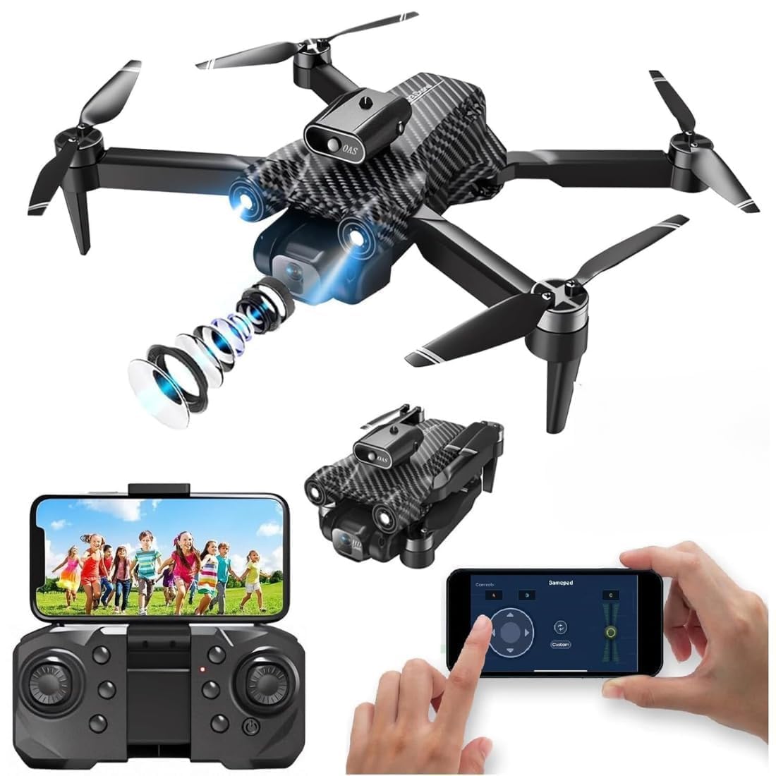 Riderev Drone-Five-Sided-Obstacle-Avoidance-with-Dual-Battery-4K-1080P-HD-Dual-Camera-WIFI-FPV-Gesture-Selfie-Flips-Mode-App-One-Key-Headless-Mode-functionality-Multicolor (A13)