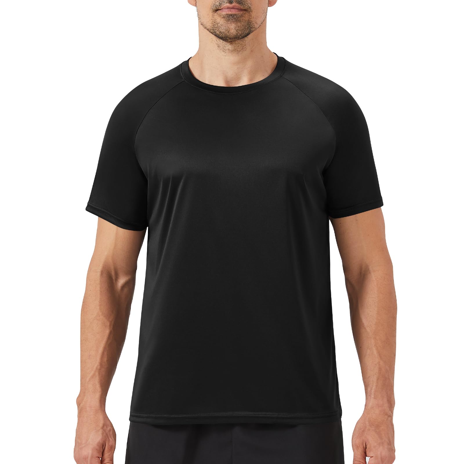 Workout Mens Shirts - Casual Black Dry Fit Moisture Wicking T-Shirts Crew Neck Short Sleeve for Gym Athletic Running