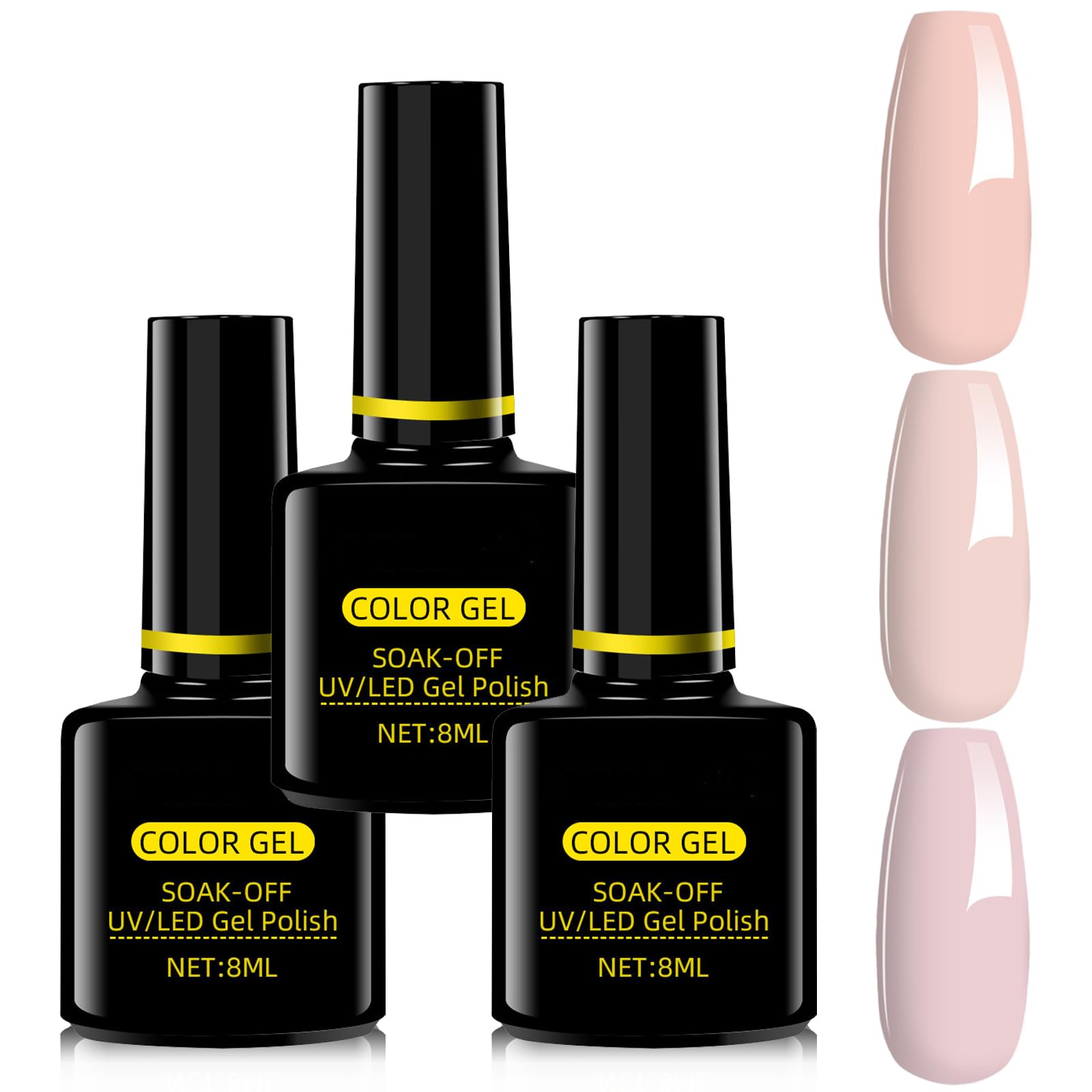 Nude Gel Polish, 3 Pcs French Manicure Gel Polish Set, Nude,Dark Nude,Nude Pink Nail Polish Builder Gel For Nails, 8ml Each UV Gel Nail Polish Varnish For Nail Art Salon DIY Home