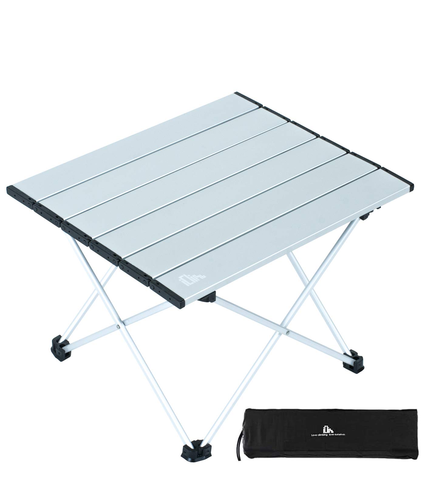 iClimb Ultralight Compact Camping Folding Table with Carry Bag, Two Size (Silver - S)