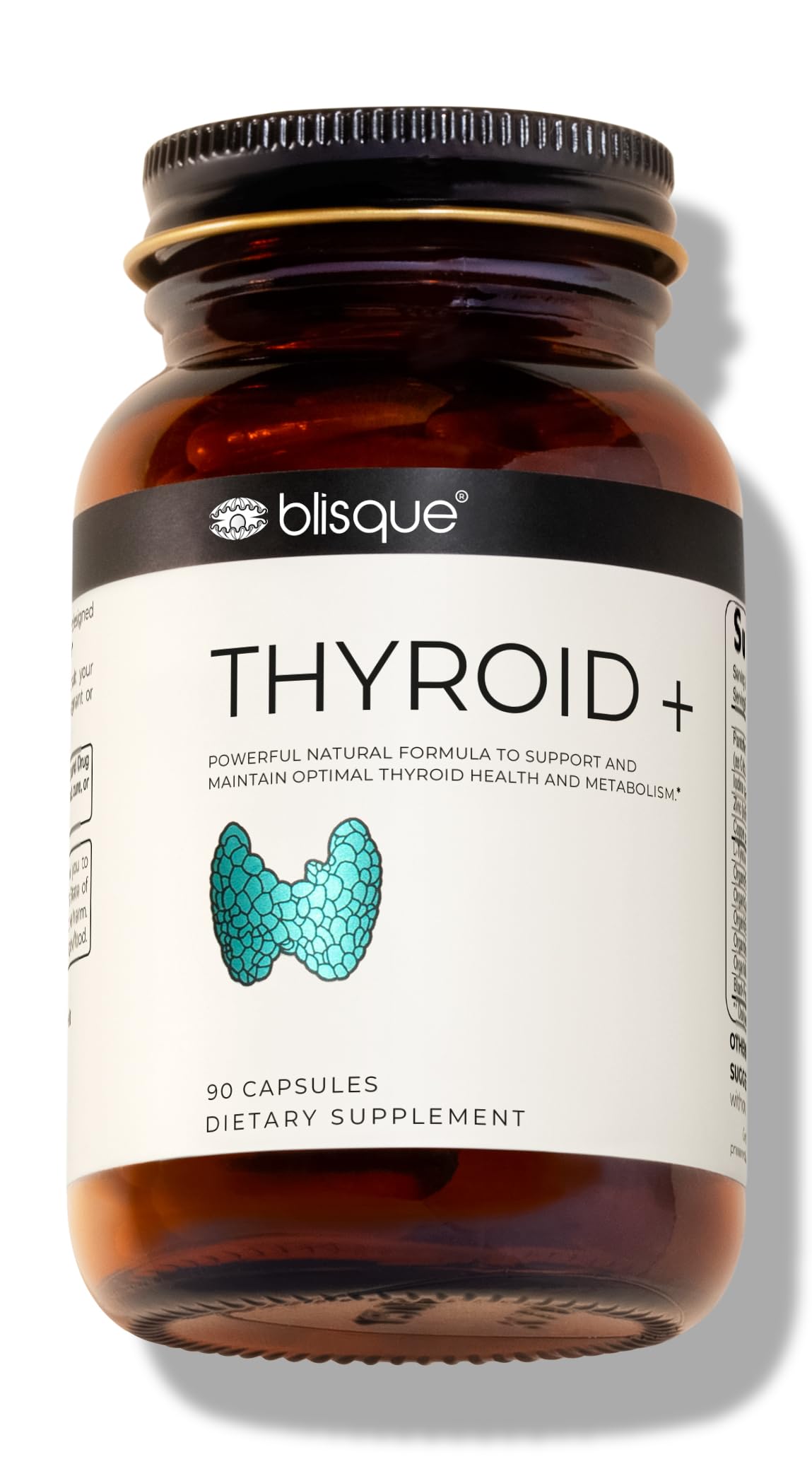 Blisque – Thyroid Support Supplement Complex for Metabolism Boost and Increased Energy, Clarity, and Focus | Doctor-Approved | with Iodine, Ashwagandha, Zinc, L-Tyrosine | 90 Capsules